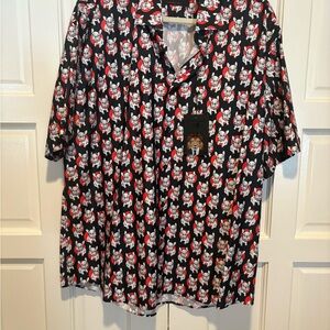 MACOO Navy Frenchie Short-Sleeve Button Shirt with Red & White Graphic Dogs